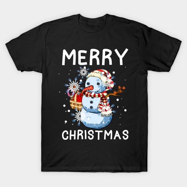 Festive Merry Christmas Cute Snowman T-Shirt by ShirtsShirtsndmoreShirts